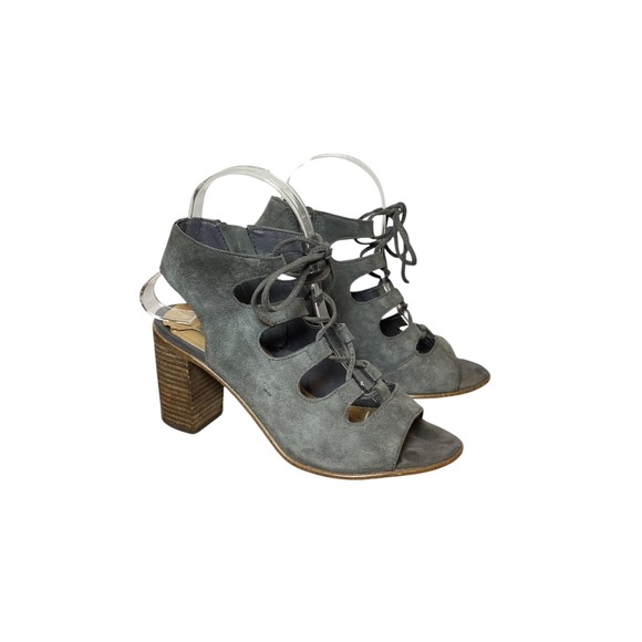Steve Madden Nilunda Gray Suede Lace‎ Up Open Toe Block Heel Sandals Size 6 - Picture 1 of 7